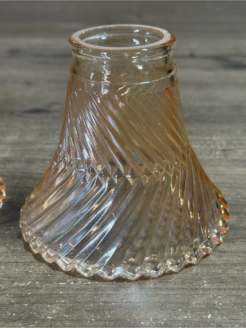 Vintage Depression Glass Spiral Swirl Candle Holders Bud Vases Set of 2 Opt